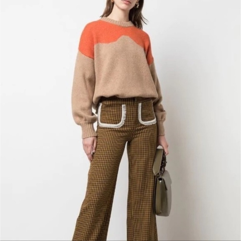 Baum und Pferdgarten Brown Orange Colorblock Wool Blend Sweater Designer XS